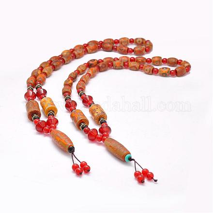 Colliers avec perles en agate tibétaine naturelle à bijoux bouddhistes NJEW-F131-05-1