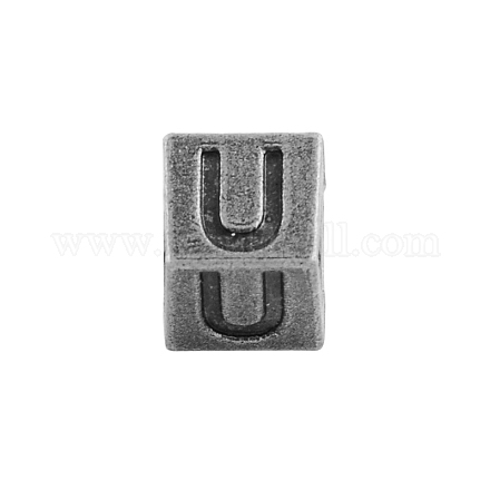 Antique Silver Plated Initial Letter Alloy European Beads TIBEB-Q054-52AS-NR-1