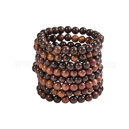 Bracelets extensibles unisexes en bois naturel avec perles BJEW-SZ0001-004-1