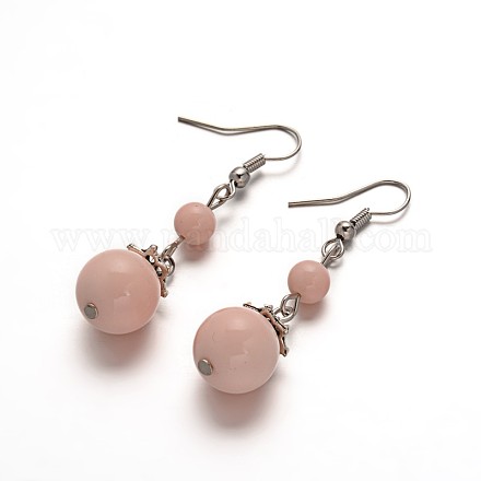 Attractive Round Glass Pearl Dangle Earrings EJEW-F0086-06-1