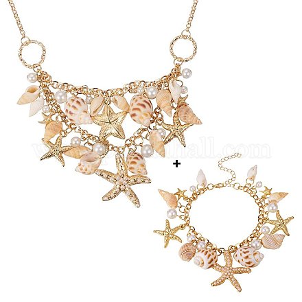 Модные браслеты шарма раковины & bib ожерелья устанавливает SJEW-PH0001-01-1