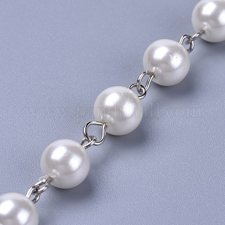 Cadenas de cuentas de perlas de vidrio teñido a mano AJEW-JB00487-01-1