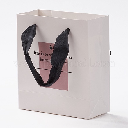 クラフト紙袋  ハンドル付き  ギフトバッグやショッピングバッグ用  長方形  ホワイト  12x11x3cm CARB-P005-03-1