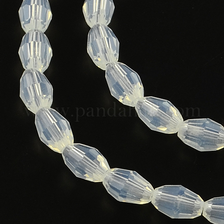 Faceted Rice Imitation Jade Glass Beads Strands GLAA-Q046-02B-1