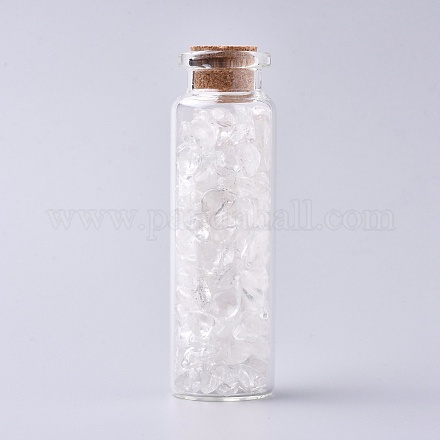 ガラス希望ボトル  ペンダント装飾用  内部に水晶チップビーズとコルクストッパー付き  22x71mm DJEW-L013-A03-1