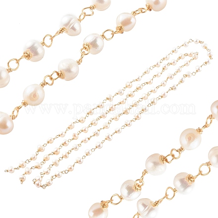 1 Strand Handmade Cultured Freshwater Pearl Beaded Chains AJEW-SZ0002-07-1