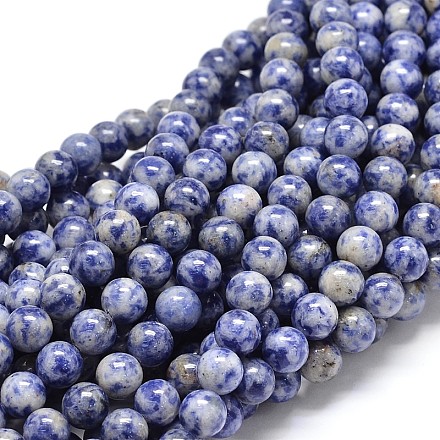 Natürliche blaue Fleck Jaspis Runde Perlen Stränge G-P075-12-10mm-1