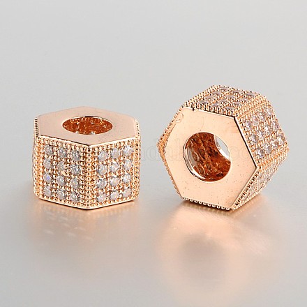 Micro cuivres ouvrent perles hexagonales de zircone cubique ZIRC-J004-04RG-1