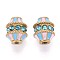 304 Stainless Steel Beads, with Enamel & Rhinestone, Real 14K Gold Plated, Barrel, Light Sky Blue, 10.5x8.5mm, Hole: 1.2~1.6mm