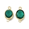 Transparent K9 Glass Connector Charms, with Golden Plated Brass Findings, Faceted, Oval Links, Emerald, 16.5x8.5x4mm, Hole: 1.8mm