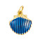 Rack Plating Brass Enamel Pendants, Cadmium Free & Lead Free, Long-Lasting Plated, Real 18K Gold Plated, Shell Shape, Dark Blue, 14x13x4mm, Hole: 3mm