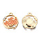 Autumn Theme Alloy Enamel Pendants, with Rhinestones, Light Gold, Flat Round with Maple Leaf, Coral, 18x15.5x2.5mm, Hole: 1.6mm