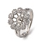 Flower Brass Micro Pave Clear Cubic Zirconia Cuff Ring Settings, For Half Drilled Beads, Cadmium Free & Lead Free, Platinum, Tray: 7.5mm, Pin: 1mm, US Size 7 1/4(17.5mm)