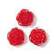 304 Stainless Steel & Opaque Resin Pendants, Flower Charms with Glitter Powder, Stainless Steel Color, Red, 21x19x10mm, Hole: 2mm
