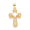 Brass Micro Pave Clear Cubic Zirconia Pendants, with Shell, Cross, Real 18K Gold Plated, 24x15x3mm, Hole: 5x3.5mm