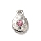 304 Stainless Steel Glass Pendants, Flat Round, Stainless Steel Color, Pearl Pink, 9x6x2.5mm, Hole: 1.8mm