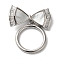 Brass Micro Pave Clear Cubic Zirconia Toggle Clasps, with Shell, Bowknot, Platinum, 24mm, Bowknot: 21x11x3mm, Hole: 1.2mm; Ring: 17x15x2mm, Hole: 1mm