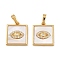 Brass Micro Pave Clear Cubic Zirconia Pendants, Square with Eye,  with Shell, Real 18K Gold Plated, 16.5x14x2.5mm, Hole: 5x3.5mm