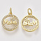 For Mother's Day, Brass Micro Pave Cubic Zirconia Pendants, with Jump Rings, Flat Round with Word Mama, Clear, Real 18K Gold Plated, 15x13x2mm, Hole: 3mm, Ring: 5x1mm