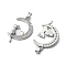 Brass Micro Pave Cubic Zirconia with Glass Pendants, Moon & Cat & Heart, Platinum, Clear, 26.5x16x3mm, Hole: 4x2.5mm