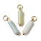 Natural Flower Amazonite Pendants, Column Charms with with 304 Stainless Steel Jump Rings, Golden, 18.5~19x4~4.5mm, Hole: 3.5mm