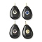 Natural Obsidian Pendants, Teardrop Charms with Brass Micro Pave Cubic Zirconia Findings, Golden, The Color Of Zircon Is Random, 31x18x7mm, Hole: 3x2mm