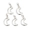 Brass Charms, with Split Rings, Moon, Silver, 13x9x1.5mm, Hole: 3mm