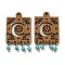 Laser Cut Poplar Wood Pendants Rectangle Charms with Dyed Synthetic Turquoise, Peru, 37x21x2.5mm, Hole: 2mm