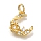 Rack Plating Brass Micro Pave Cubic Zirconia Charms, Cadmium Free & Lead Free, Long-Lasting Plated, Moon, Real 18K Gold Plated, 14x11x3mm, Hole: 3.5mm