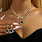 Teardrop Brass Rhinestone Pendant Necklace & Stud Dangle Earrings Sets for Women, Golden, Jet, 360mm