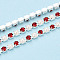Iron Rhinestone Cup Chains, with ABS Plastic Imitation Pearl, with Spool, Silver, Dark Red, 2.5x2x2mm, about 10yard/Roll