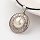 Flat Round Tibetan Style Alloy Acrylic Pearl Pendant Necklaces NJEW-F197-20-2
