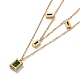 Green Glass Rectangle Charms Double Layer Necklace NJEW-C036-03G-3
