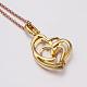 Unique Real 18K Gold Plated Eco-Friendly Tin Alloy Czech Rhinestone Heart To Heart Pendant Necklaces For Women NJEW-BB13884-2