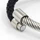 Moda unisex de cordón de cuero trenzado de acero inoxidable magnético broches pulseras X-BJEW-L237-06-3