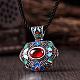 National Style Necklaces Antique Silver Plated Brass Corundum Gemstone Pendant Necklaces NJEW-BB00587-02-4