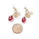 Natural Pearl & Alloy Enamel Flower & Lampwork Strawberry Dangle Stud Earrings EJEW-TA00143-3