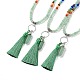 Natural Green Aventurine Bullet & Tassel Pendant Necklace with Mixed Gemstone Beaded Chains NJEW-E585-02D-1