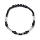 Halskette mit runden Perlen aus Naturholz und Glas NJEW-JN04477-3