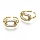 Brass Micro Pave Clear Cubic Zirconia Cuff Rings RJEW-S045-019G-NR-2