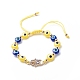 Evil Eye Resin Bead & Hamsa Hand Alloy Rhinestone Braided Beaded Bracelets for Girl Women BJEW-JB08740-02-3