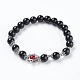 Natural Carnelian and Natural Black Agate Beads Stretch Bracelets BJEW-G600-05K-1