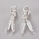 Feather Silver Color Plated Alloy European Dangle Hanging Beads for Bracelet Making X-MPDL-19X4.5-2