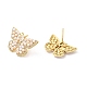 Clear Cubic Zirconia Butterfly Stdud Earrings with ABS Pearl Beaded EJEW-P213-06G-2