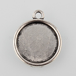 Supports de pendentif de cabochon rond plat d'argent antique de style tibétain, sans cadmium et sans plomb, Plateau: 14 mm, 20x17x2mm, Trou: 1.5mm