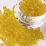 Perles de rocaille en verre, transparent , ronde, jaune, 6/0, 4mm, Trou: 1.5mm, environ 4500 perles / livre