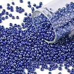 Perles de rocaille en verre, couleurs opaques lustered, ronde, bleu, 2mm, Trou: 1mm, environ 30000 pcs / livre