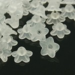 Transparent Frosted Acrylic Flower Beads, for Name Bracelets & Jewelry Making, White, about 10mm in diameter, 5mm thick, hole:1.2mm