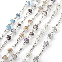 Handmade Faceted Round Glass Beads Chains for Necklaces Bracelets Making 