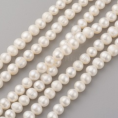 Fili di perle di perle d'acqua dolce coltivate naturali, tondo, vecchio pizzo, 8~9x7.5~8mm, Foro: 0.5 mm, circa 49pcs/filo, 14.5 pollice (37 cm)